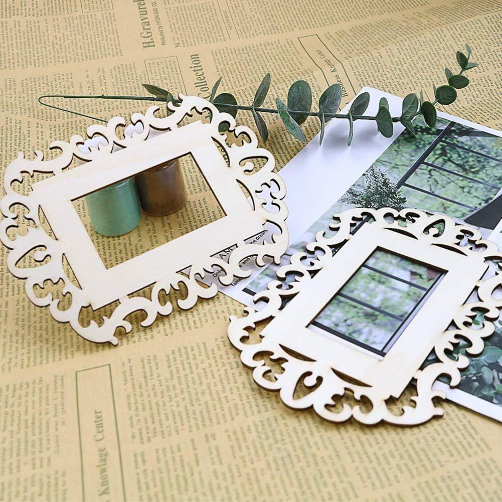 Good-24PCS Wooden Hollow Decoration DIY Wooden Photo Frame Photo Ornament Wedding Photo Frames Wood Photo Frame Cutout