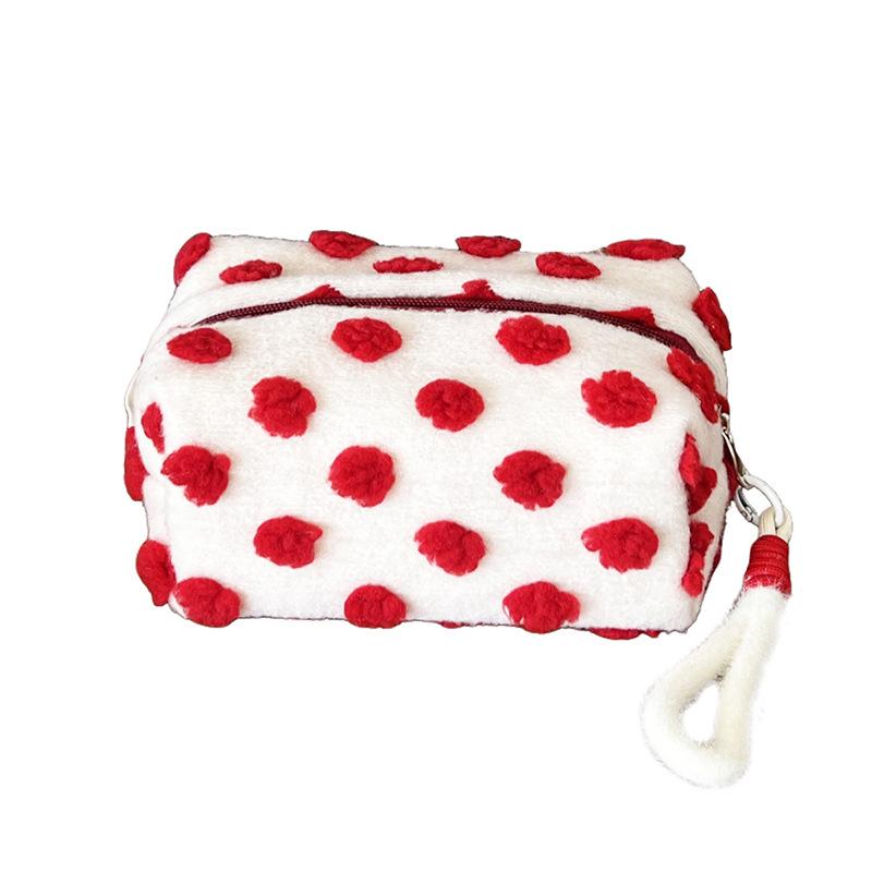 Felt Dot Handheld Makeup Bag Portable Toiletry Organizer with Christmas Print Large Capacity Polyester Cosmetic Pouch Insert