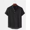 Men's  Summer Polo Shirt Cotton Linen Two Button Striped Men's Sports Polo
