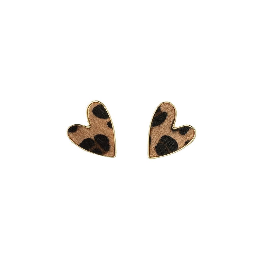 Autumn/Winter Retro Maillard Leopard Heart Earrings for Women