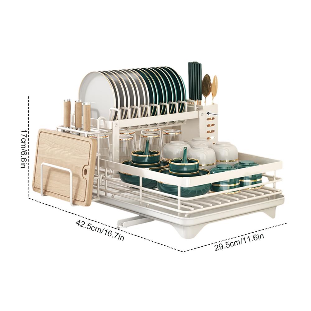 Carbon Steel Dish Drying Rack Kitchen Plates Organizer with Drainboard Over Sink Countertop Cutlery Storage Holder Supplies