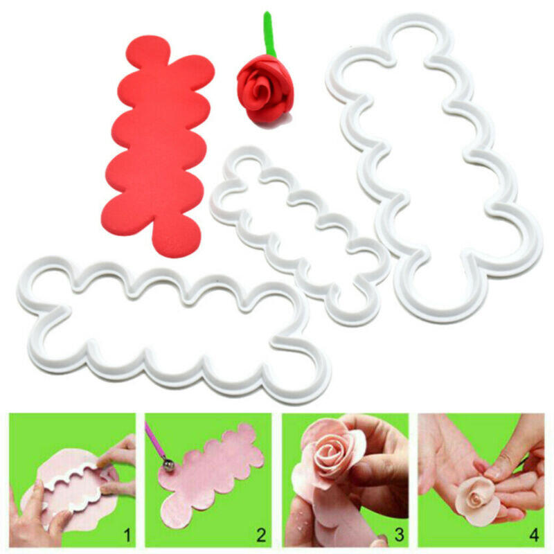 3 pcs. Plastic Cake With Rose Flower Cream Liqueur Sugarcraft Casting Mold Decoration