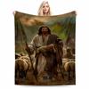 Shepherd with Sheep Illustration Flannel Blanket for Bedroom, Living Room, Sofa, and Nap