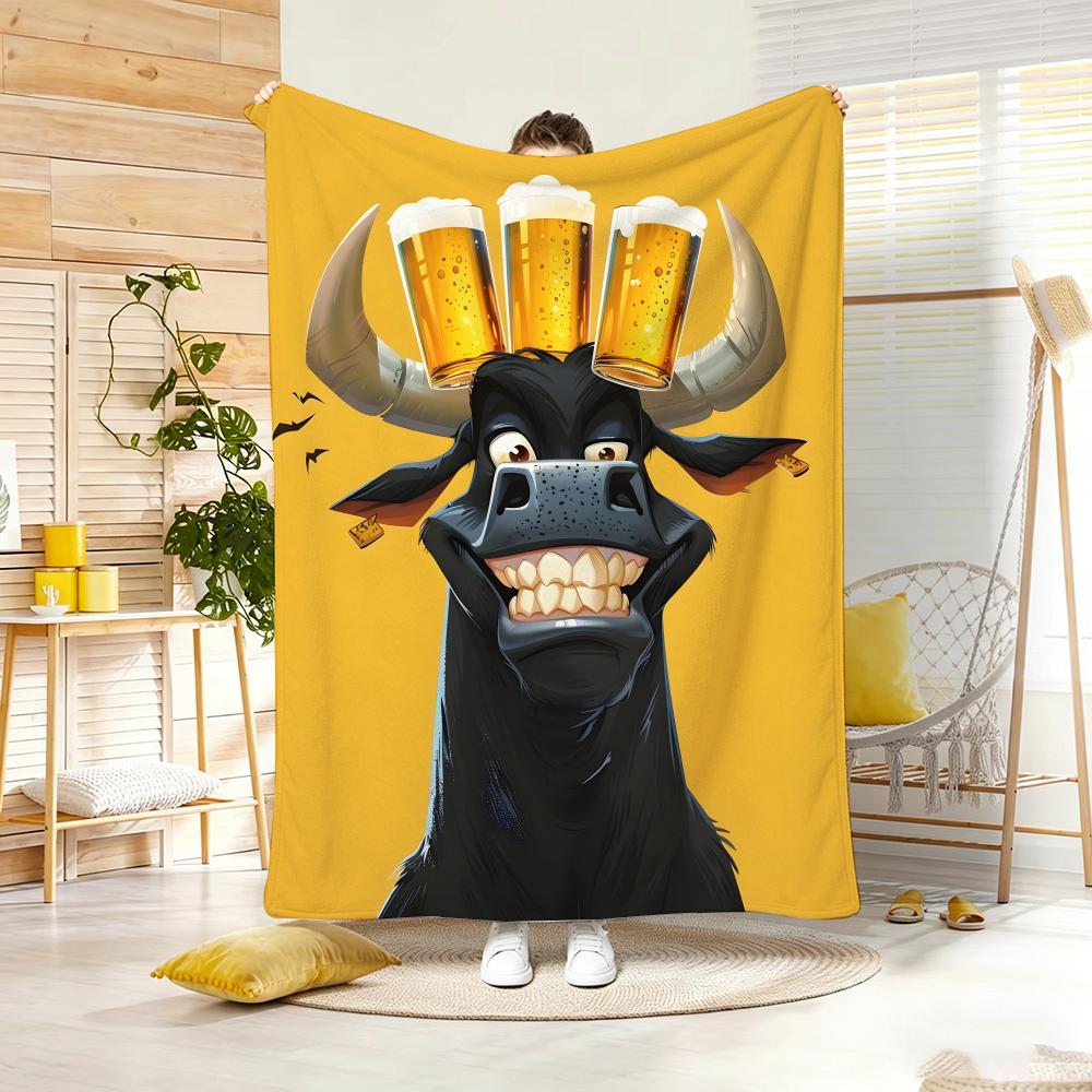 Cartoon D-Drunken Buffalo Beer Throw Lightweight  Flannel Blanket Soft Skin-Friendly For Summer Cooling
