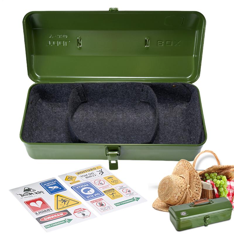 Outdoor Toolbox with Stickers Miscellaneous Tool Storage Box Camping Portable Handheld Metal Storage Box