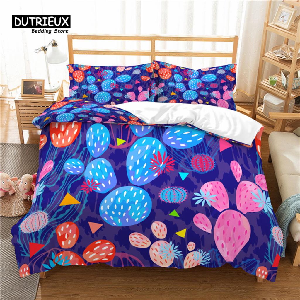 Home Living Luxury 3D Cactus Print 2/3Pcs Comfortable Duvet Cover Pillowcase Bedding Sets Queen And King Eu/Us/Au Size