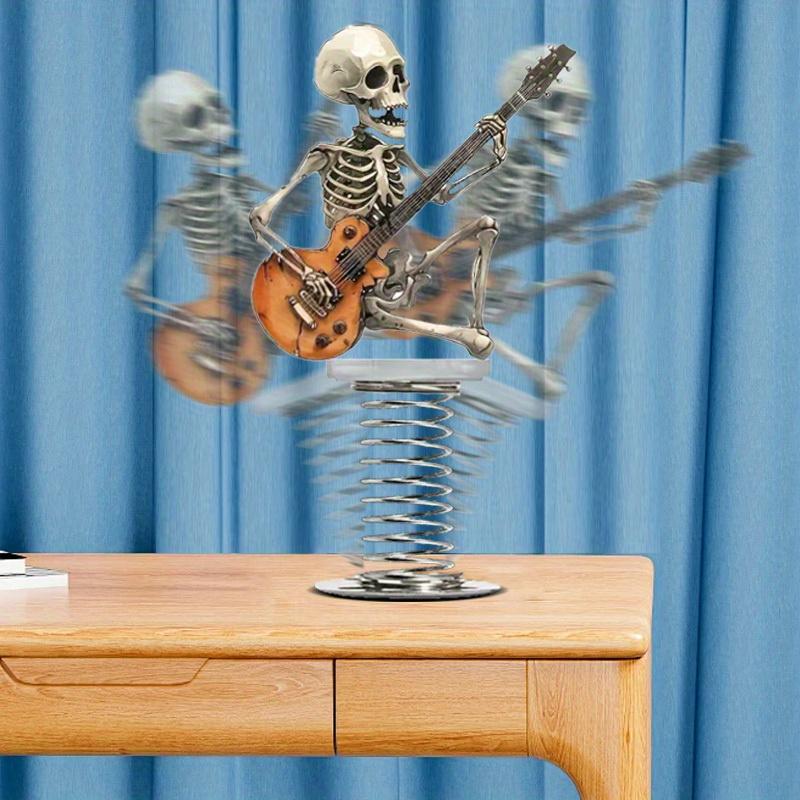Ozdoba do auta gitara lebka v rockovom štýle, kreatívna dekorácia s pružinovým kývaním Kreatívny doplnok na palubnú dosku do interiéru auta