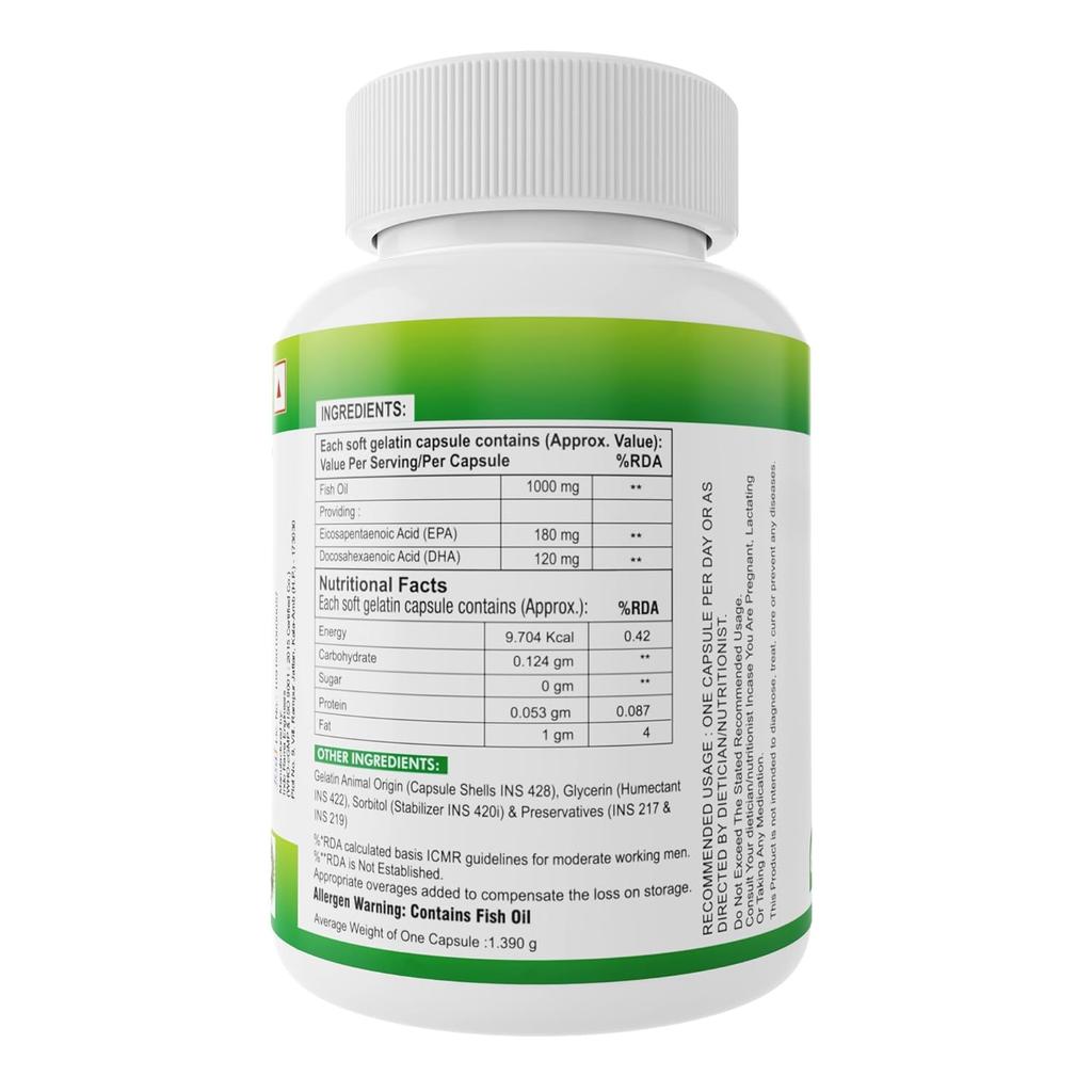 Nveda Omega-3 Fish Oil 1000mg Capsules for Men & Women 60 Softgels Heart Brain Eye Joint Support Pack of  2