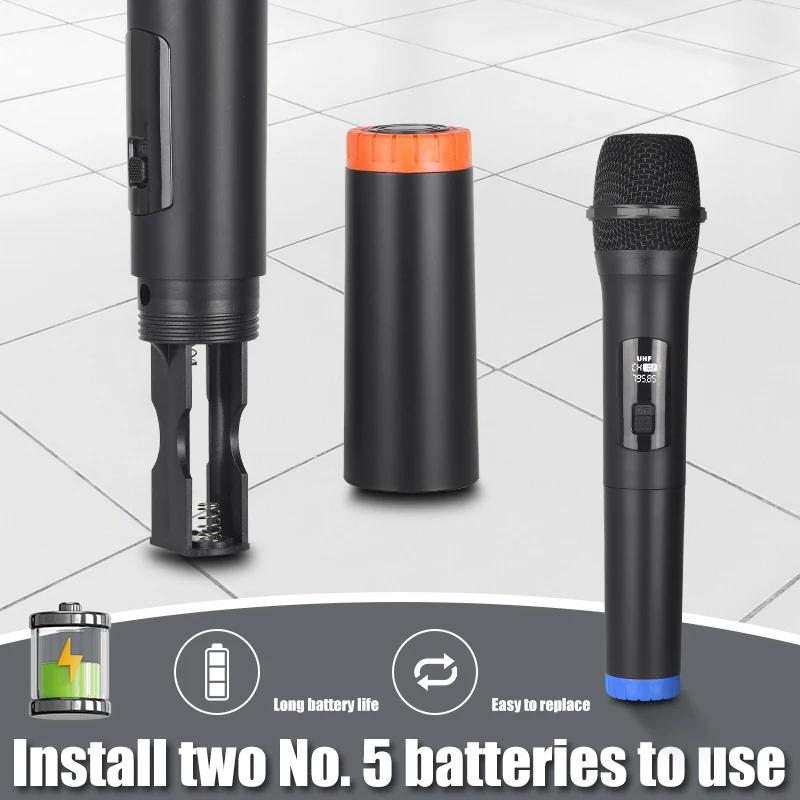 Wireless Microphone 2 Channels VHF Fixed Frequency Handheld Mic Micphone For Party Karaoke Professional Church Show Meeting