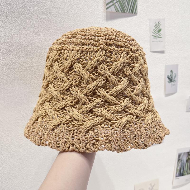 Summer Female Fisherman's Hat Sunshade and Sunscreen Beach Sun Hat Hollow Breathable Woven Fisherman's Hat