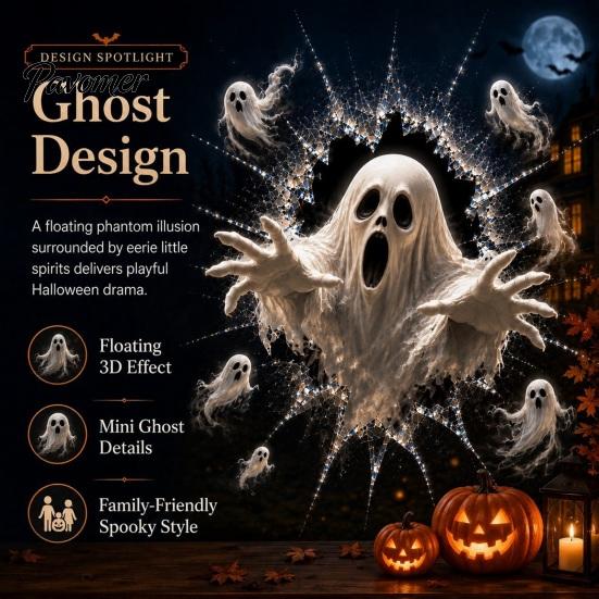 Ghost Witch Decals Halloween Window Decal, 3D Crack Glass Spooky Decoration, Pumpkin Skeleton Indoor Ornamentation Break in Stickers, Illusion Mirror