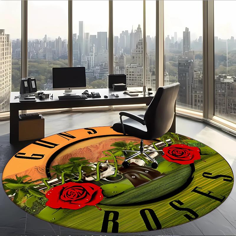 Guns N Roses (1) Round Office Rug Decorative Floor Rug for Office Bedroom Living Room and Home Space