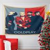 Split-color Background with Stylized Portraits of Four Individuals. Patterned Tapestry for Bedroom and Living Room Home Decor