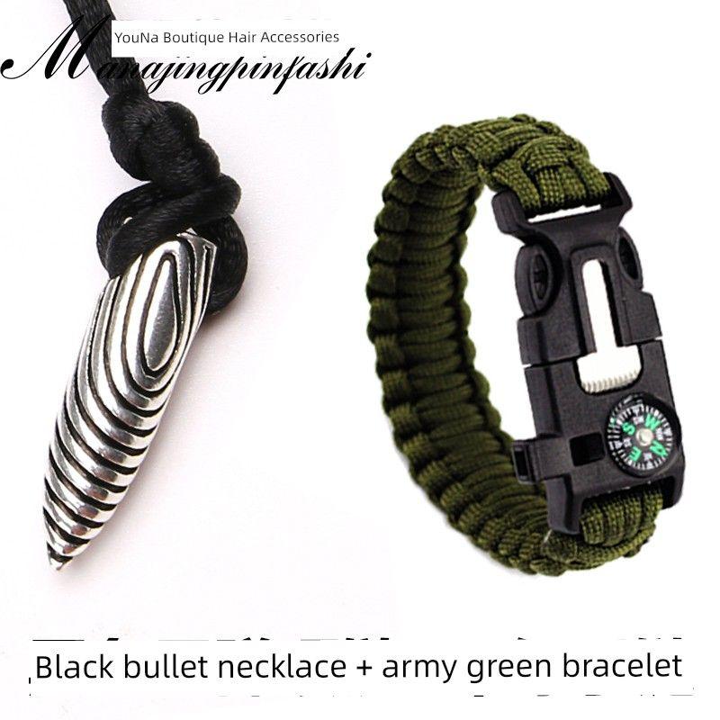 

Wolf War 2 Same Outdoor Survival Escape Rescue Rope Bracelet Compass Carrying Strap Firestone Wilderness Survival Bracelet Black rope + army green bracelet