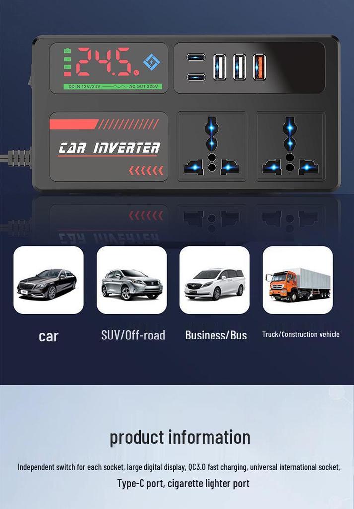 High Power Smart 12V/24V to 220V Car Inverter Charger