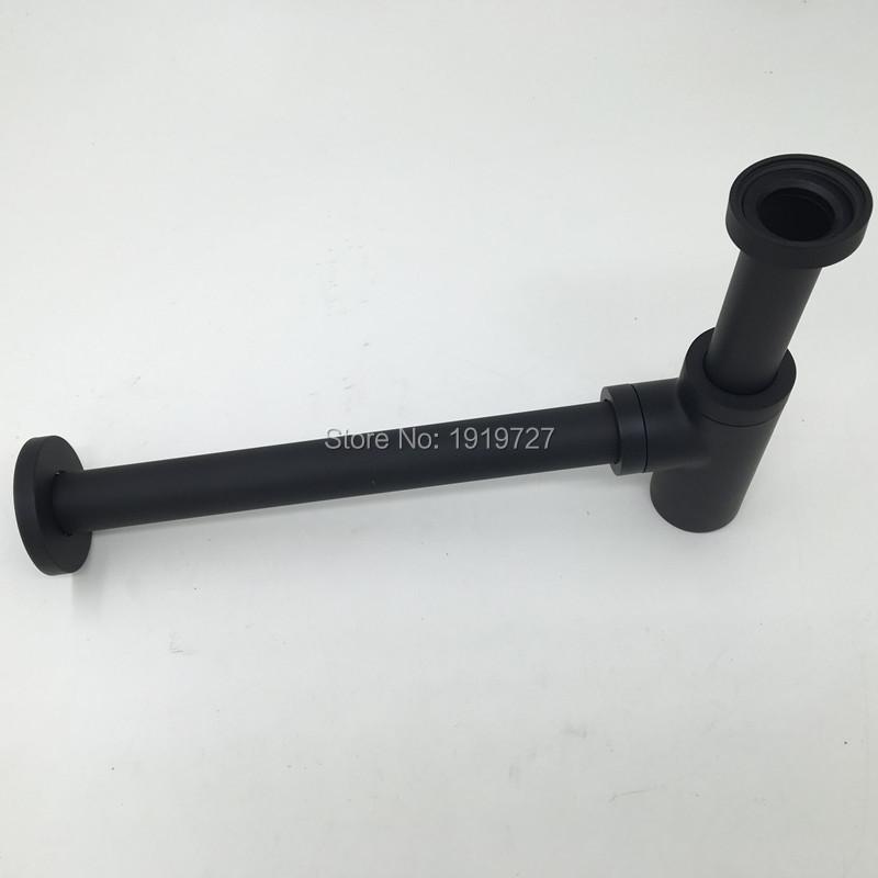 Luxury Matte Black High Quality Brass Euro Basin Bottle Plumbing P-Trap Wash Pipe Waste Bathroom Sink Trap Modern Style Siphon