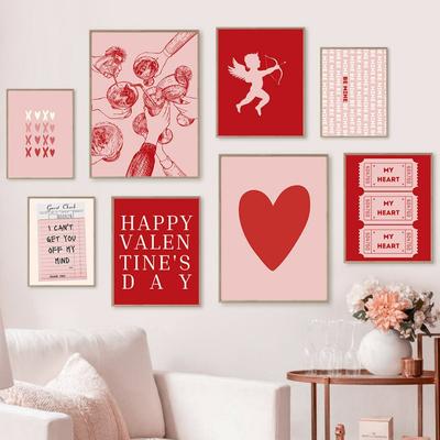Valentinstag Warteschlange Galerie Druckbare Poster Vintage Romantische Wand Kunst Nette Rosa Herz Leinwand Malerei Hause Schlafzimmer Dekoration