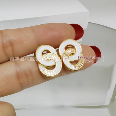 CELI High-End Black & White Geometric Double Circle Earrings - Simple, Fashionable, Retro French Style