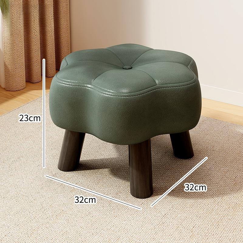 Wooden Low Stool Luxury Flower-Shaped Solid Wood Ottoman Sturdy Durable Seating Bench for Living Room Long-Time Sitting