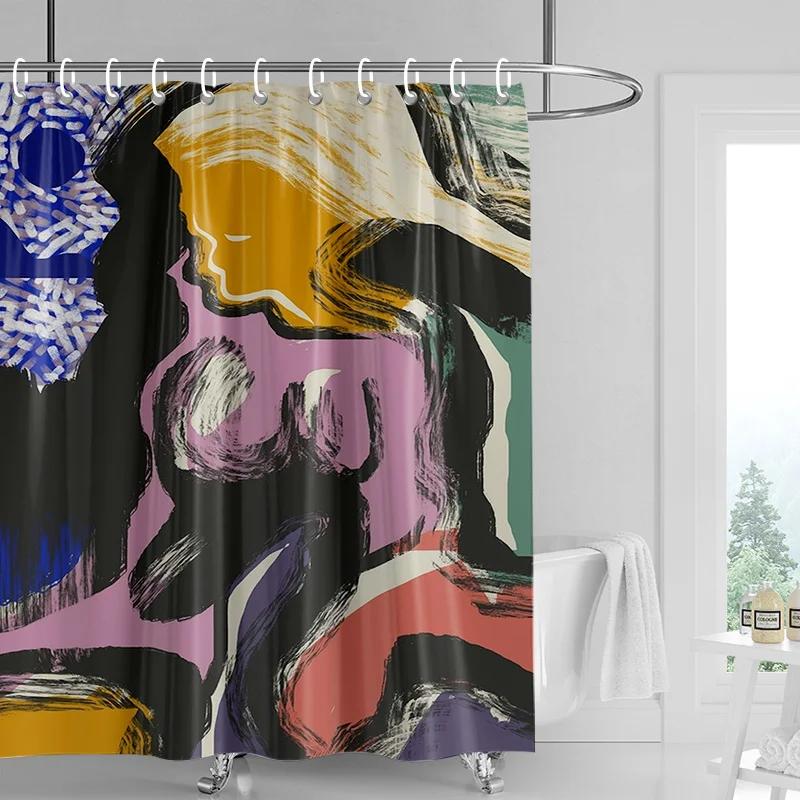 Abstract Cubist Shower Curtain - Bold Yellow Face with Red & Blue Accents, Waterproof with Grommets, Modern Art Bathroom Decor