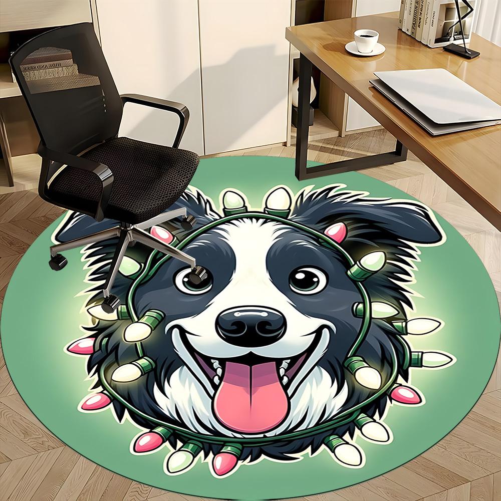1PC Christmas Dog Office Round Area Rug, Mat Suitable ForOffice, Under Office Chairs Bedroom Living Room Home Decor, Room Deco