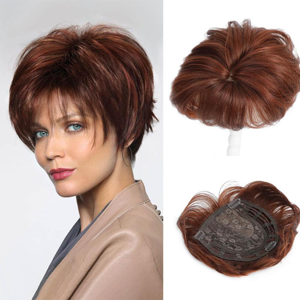 Hair Extensions Top Hair Bangs Replacement Wig Wavy Hair Piece Cover White Hair