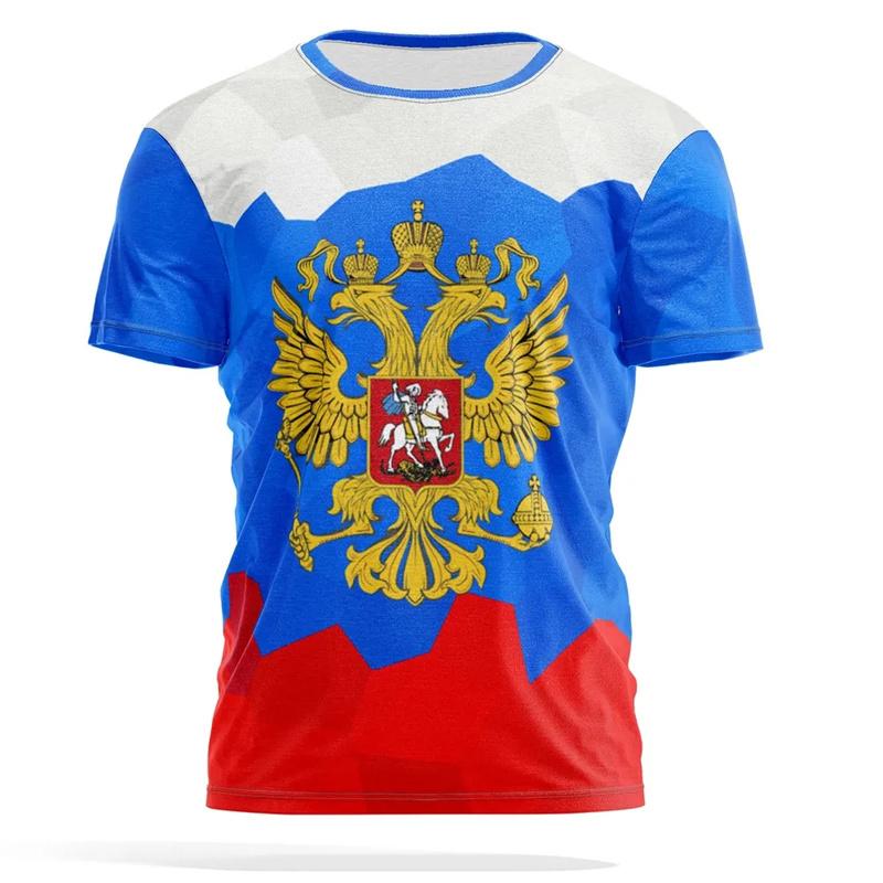 Russian National Emblem Print T-shirt Men Women Pride Street Fashion Round Neck Tee Shirts Russia CCCP Classic Essential Shirt S