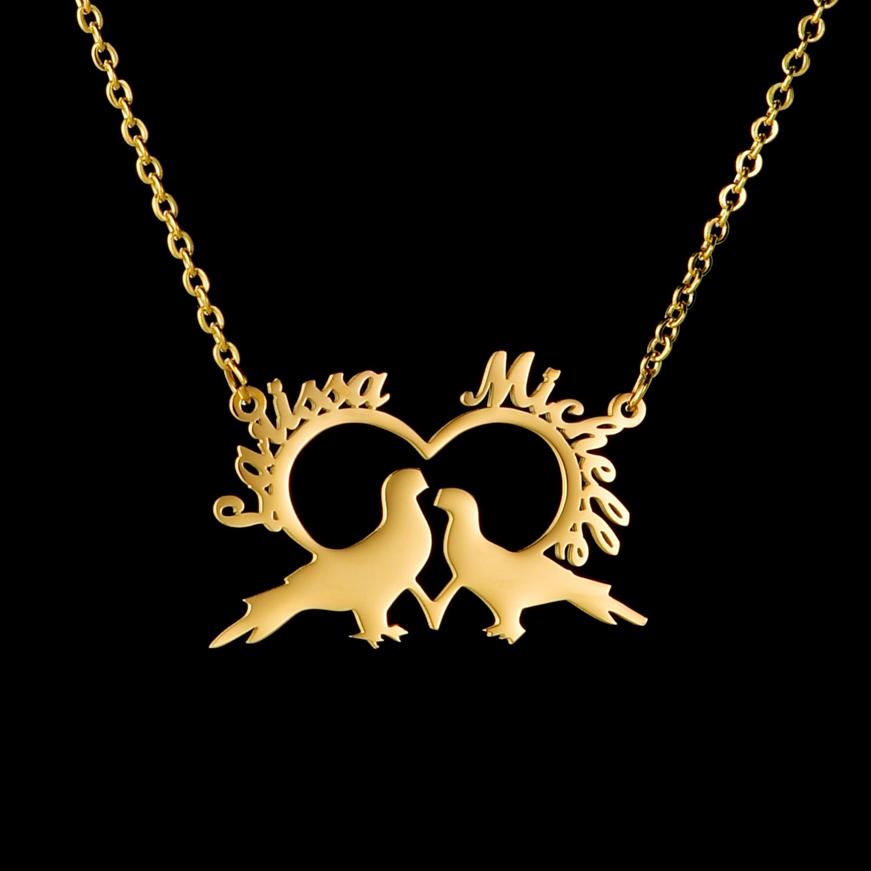 Atoztide Personalized Custom Bipedal Bird Name Engrave Date Necklace Stainless Steel for Women Couple Anniversaries Jewelry Gift