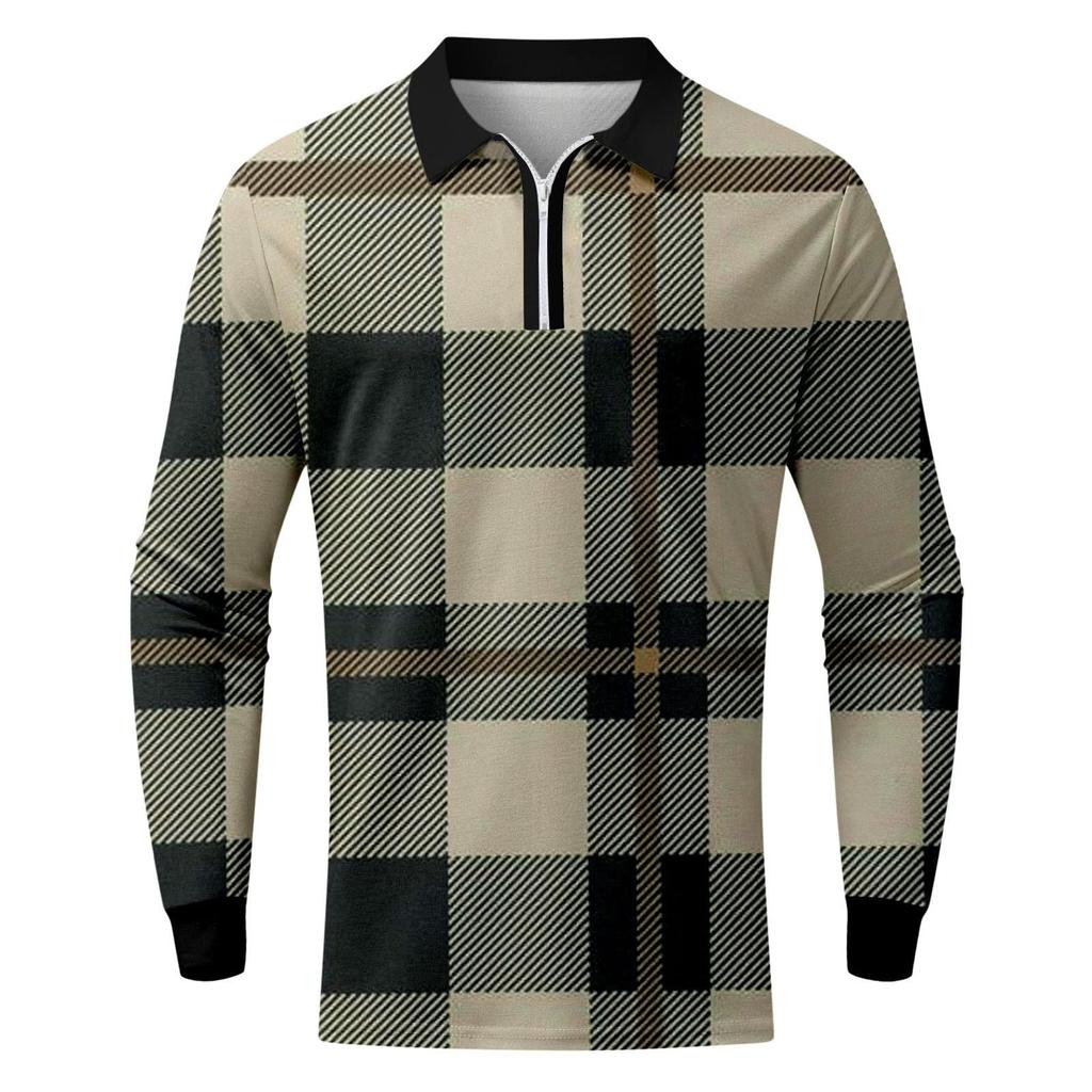 Herren-Revers-Langarm-bedrucktes Freizeit-Oberteil, lockeres Sport-Revers-Hemd