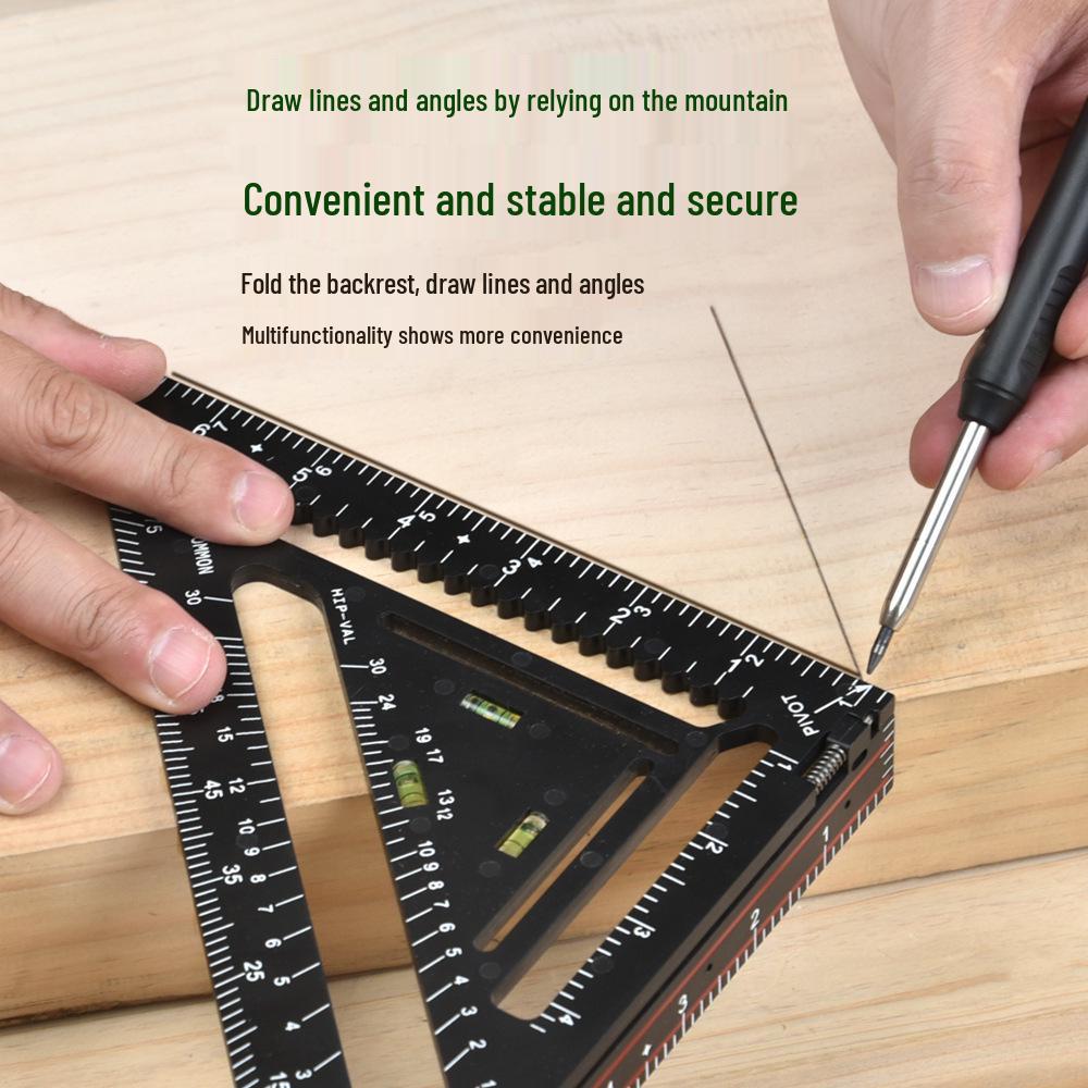 Multi-Functional Right Angle & 45° Triangle Ruler with Level for Woodworking