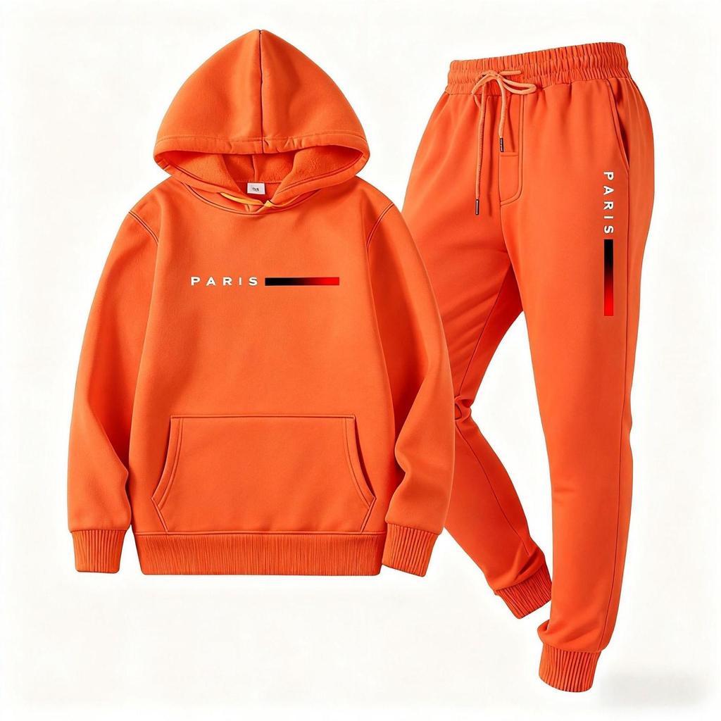 European Size Men's Casual Letter Print Hoodie Set: Unisex Autumn/Winter Hooded Sweatshirt & Long Pants
