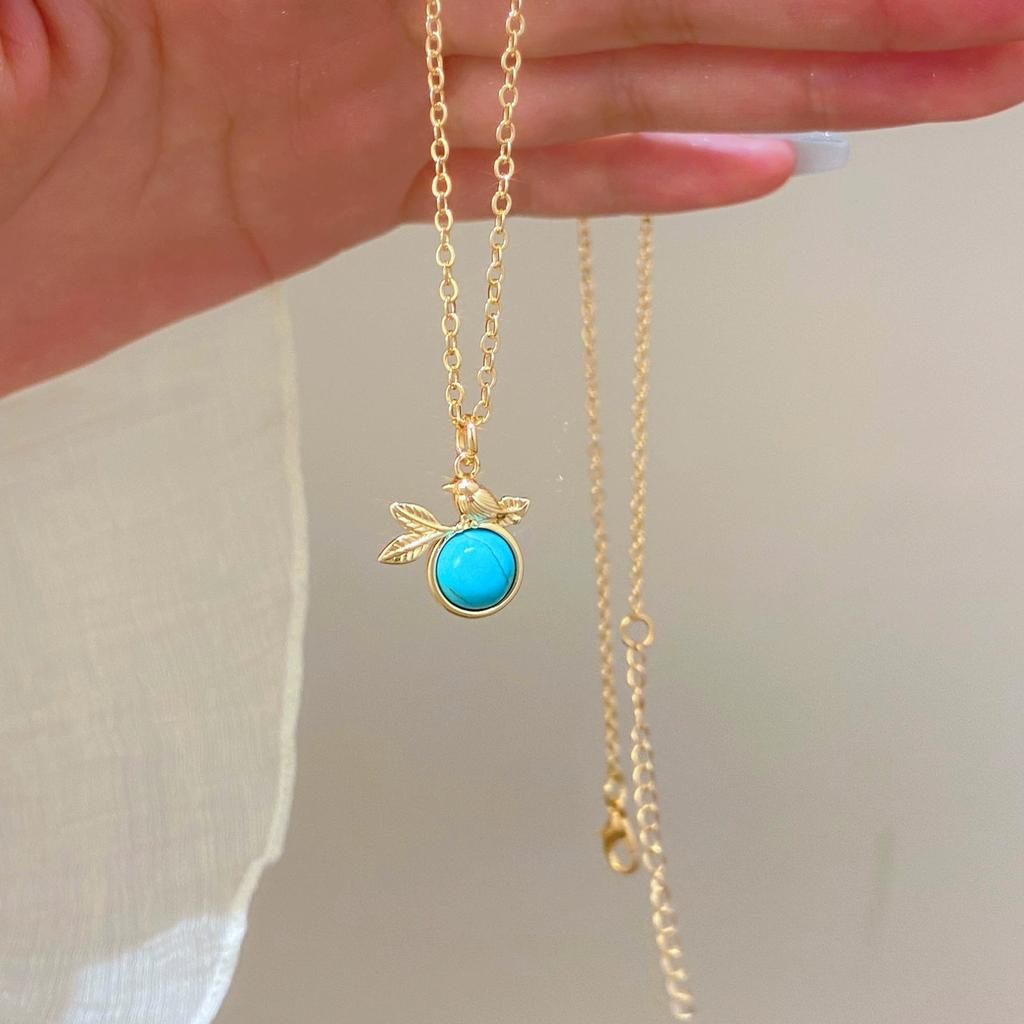 Ins Style Retro Personality Simple Turquoise Bird Pendant Necklace Women's Fashion Niche High-end Sense Collarbone Chain