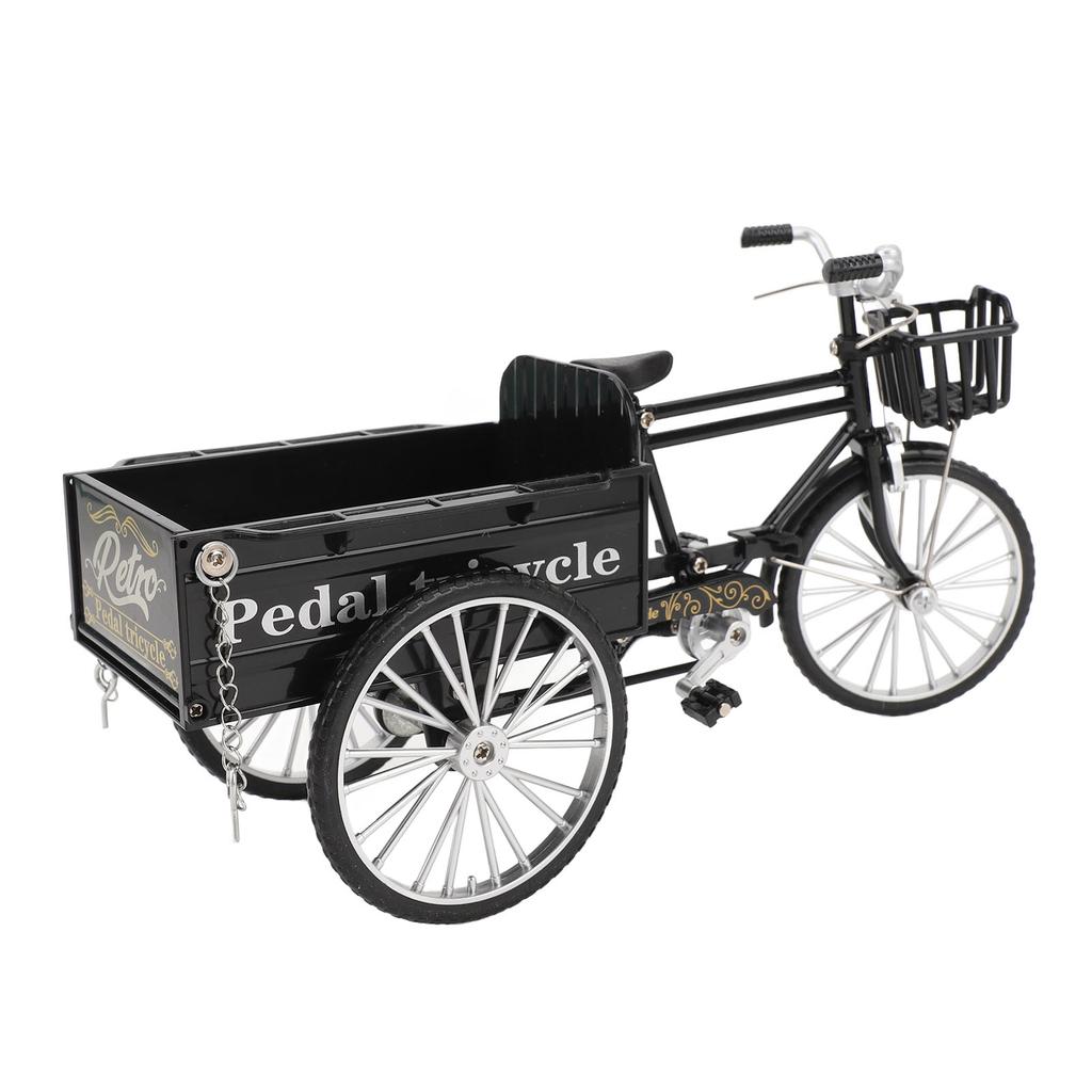Miniature Alloy Retro Three Wheel Flatbed Truck Metal Tricycle Model Toy Vintage Car Home Decoration for