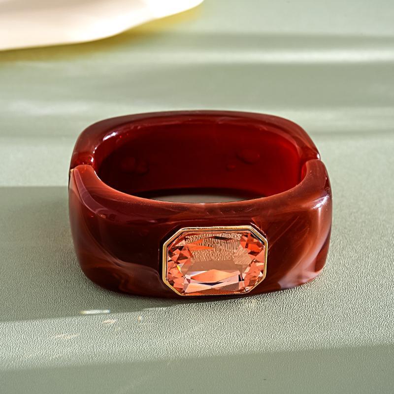 Y2K Boho Vintage Resin Bangle Women Wide Round Bracelet Dopamine Color Statement Wrist Jewelry For Daily Party Wear Accessories