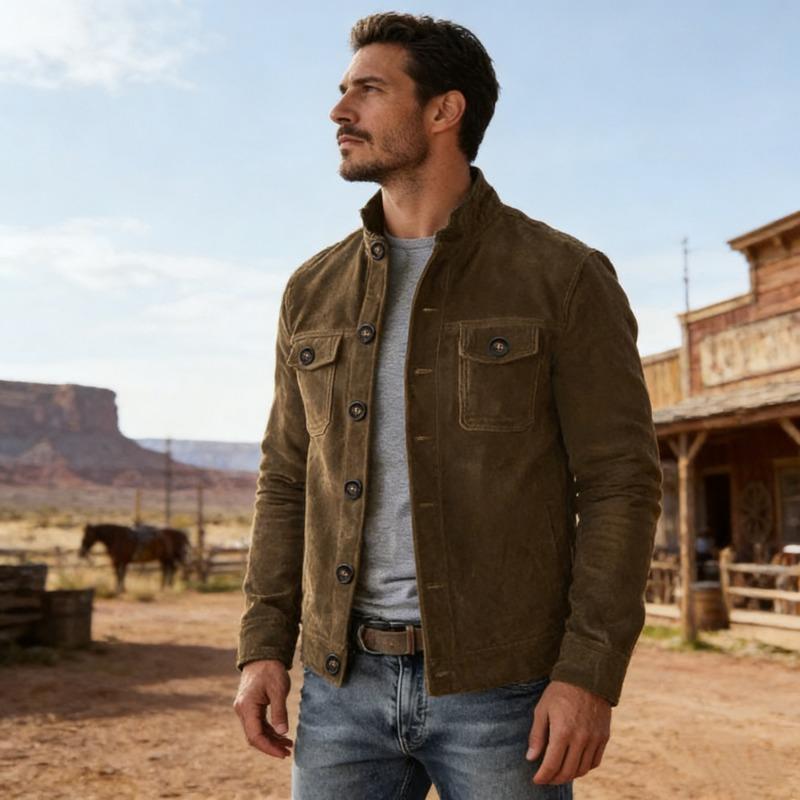 Men Casual Long Sleeve Hooded Faux Suede Jacket Casual Outerwear