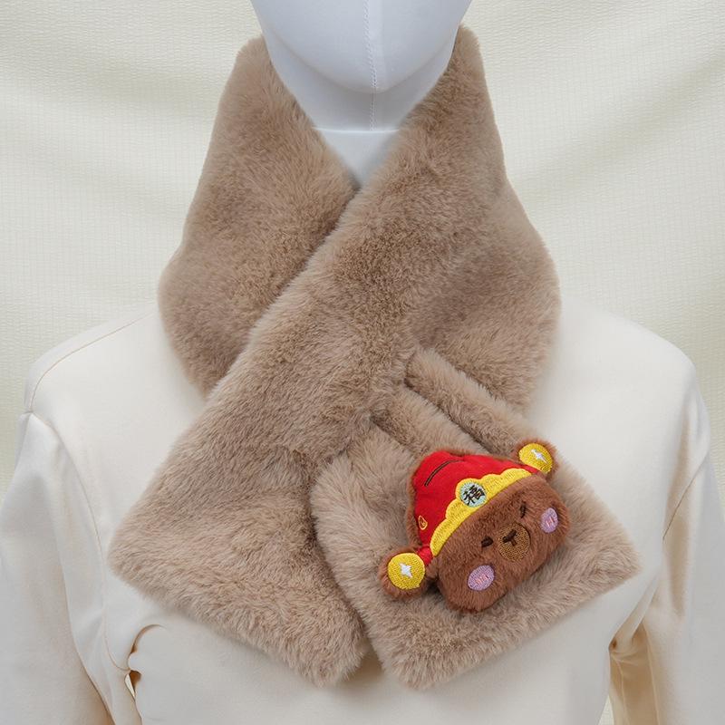 Women's Korean Style Faux Rabbit Fur Scarf - Thick, Warm, Plush Neck Warmer for Autumn/Winter 2024 - Versatile Student Accessory
