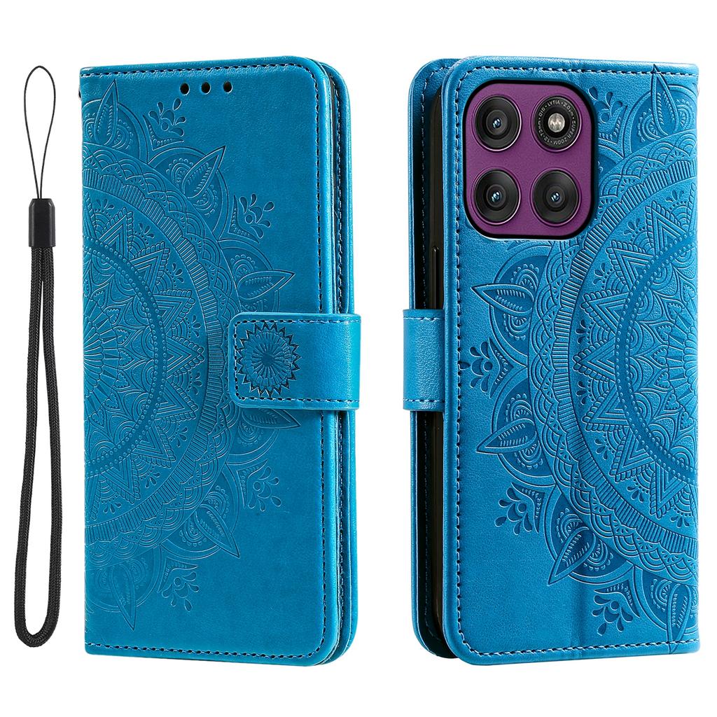 For Motorola Edge 60 Pro 5G Stand Case Imprinted Totem PU Leather Wallet Phone Cover with Wrist Strap