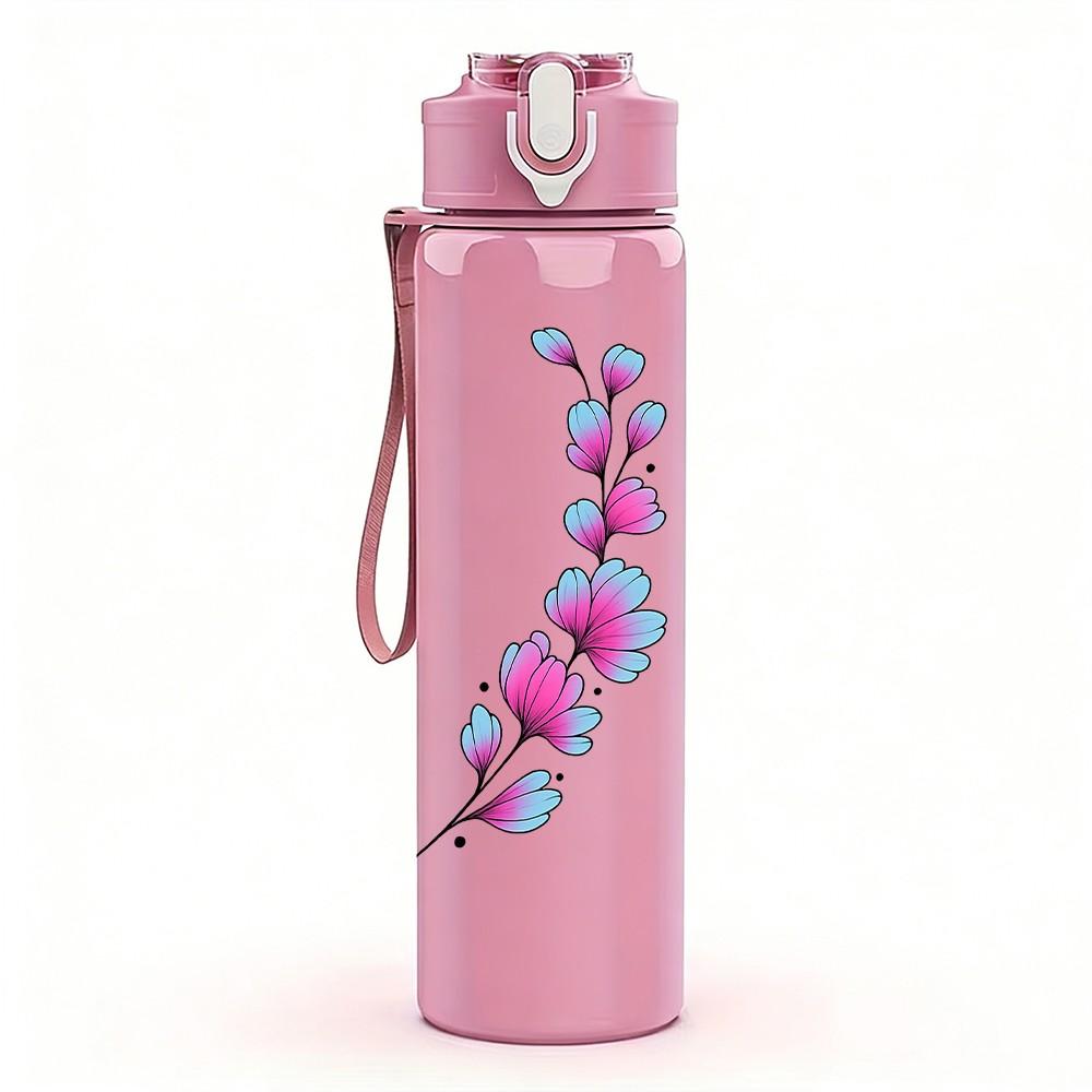 1PC Purple Lavender Branch Print 750ml Color Plastic Sports Water Bottle Leakproof Flip Straw Lid Suitable for Sports Office Home Use