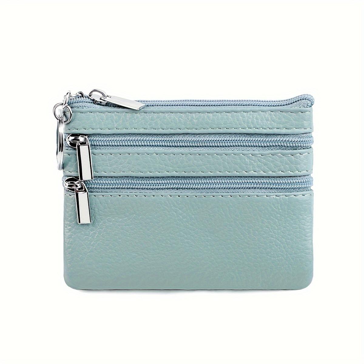 

Женский кошелек для монет из натуральной кожи, мини-сумочка, мини-кошелек из воловьей кожи с цепочкой небесно-голубой