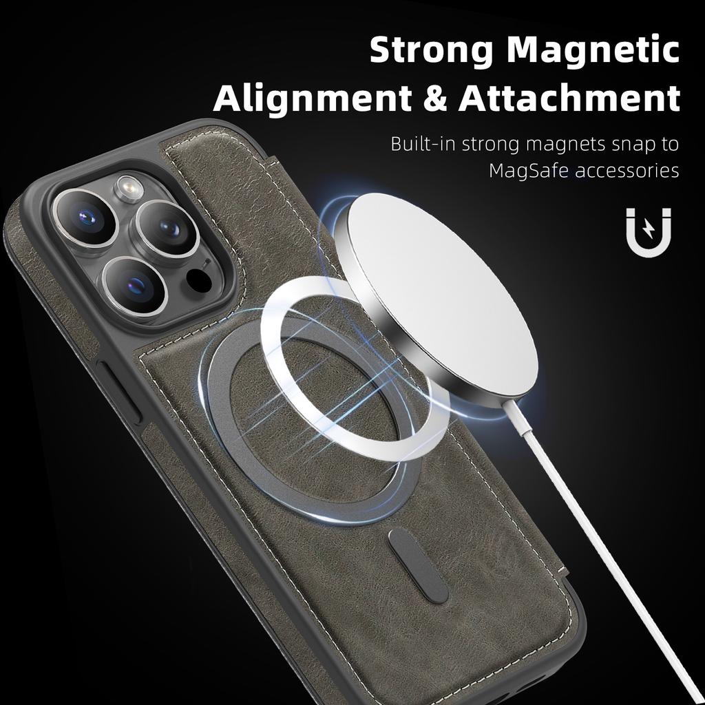 For iPhone 13 Pro Case Compatible with MagSafe RFID Blocking Card Holder Leather Phone Cover