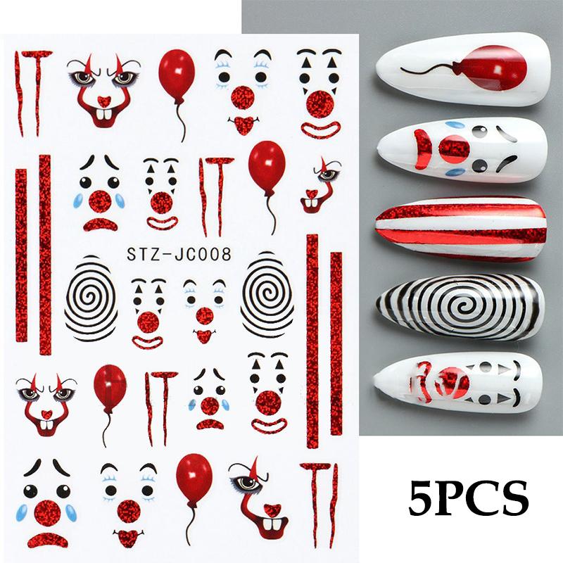 5Pcs Trendy Cartoon Laser Glitter Nail Art Stickers DIY Self Adhesive Nail Art Decorations Pretty Manicure Decals