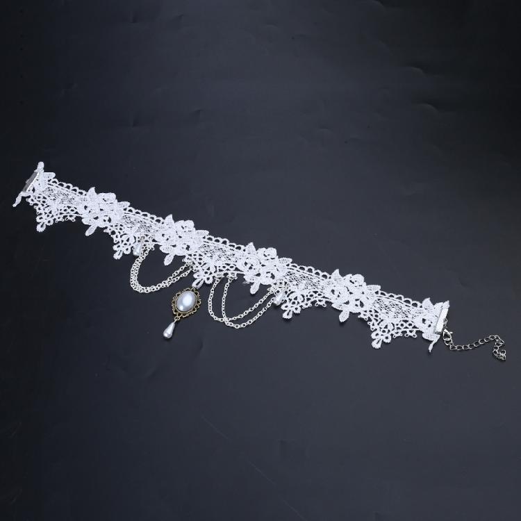 Sophisticated White Lace Necklace Elegant White Lace Neck Chain Accessory with Statement Jewelry Pendant for Women