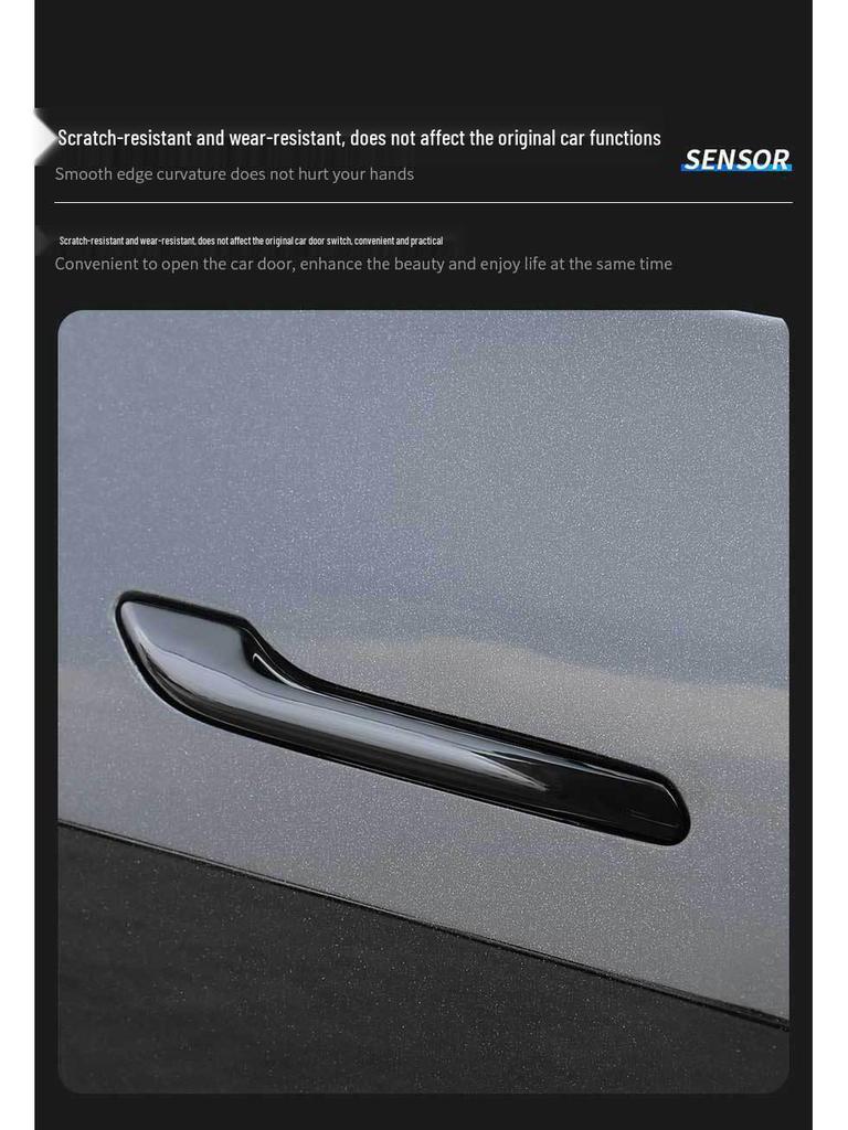 Tesla Model 3/Y Door Handle Carbon Fiber Protectors - Bright Black, Anti-slip