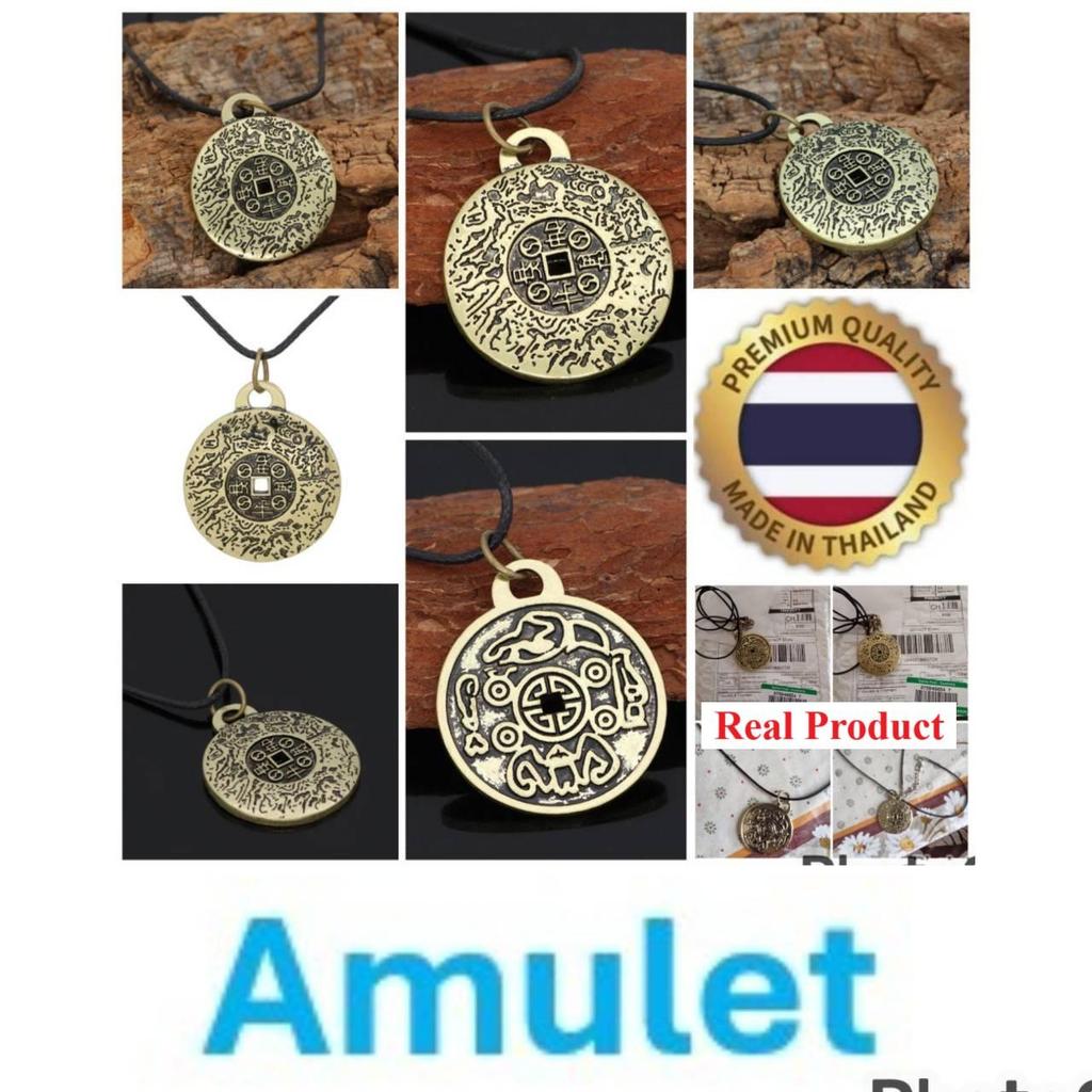 Russian Amulet Necklace Pendant Retro Vintage Protect Charm Talisman Powerful Wealth Success Health Luck Jewelry Unisex Men Women PU Leather Alloy