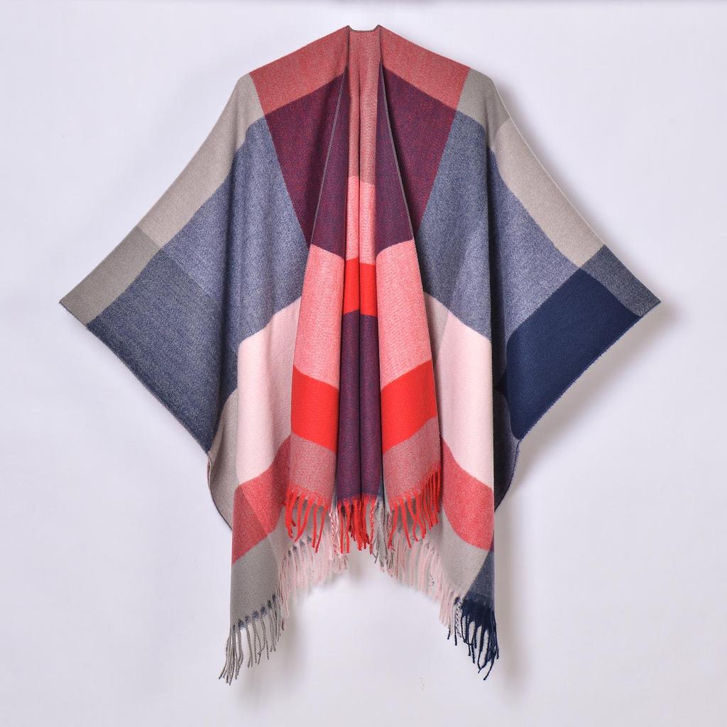 Women's Autumn/Winter Plaid Jacquard Tassel Shawl Scarf Cape