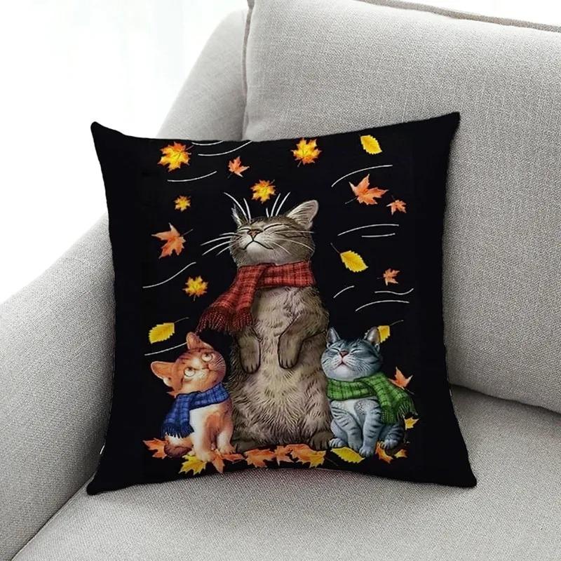 Ny Konst Mural Kattunge Tryck Serie Kuddfodral för Soffa Djurdesign Retro Kuddfodral Heminredning Kuddöverdrag 45x45 cm