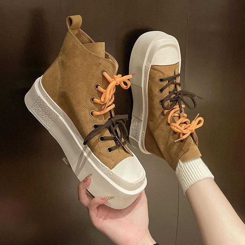 High-top shoes women's 2025 autumn new American high street versatile platform shoes popular casual board shoes ins tide