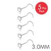 5Pcs CZ Gem Stainless Steel Nose Piercing Stud Crystal Nariz Body Jewelry S L Bone Shape Nostril Rings for Women Girl 20g 0.8mm