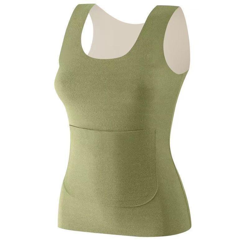 Women's Fleece-Lined Thermal Vest with Pockets – Belly and Waist Protection, Seamless Design for Autumn and Winter Warmth
