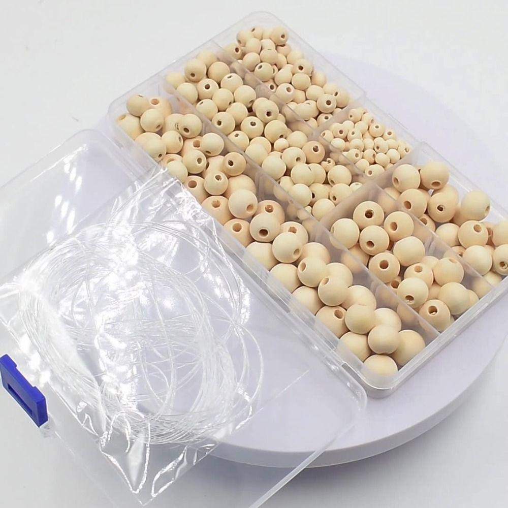 300Pcs 6-14mm Wooden Beads Craft Making Natural Round Beads  DIY Bracelet Necklace